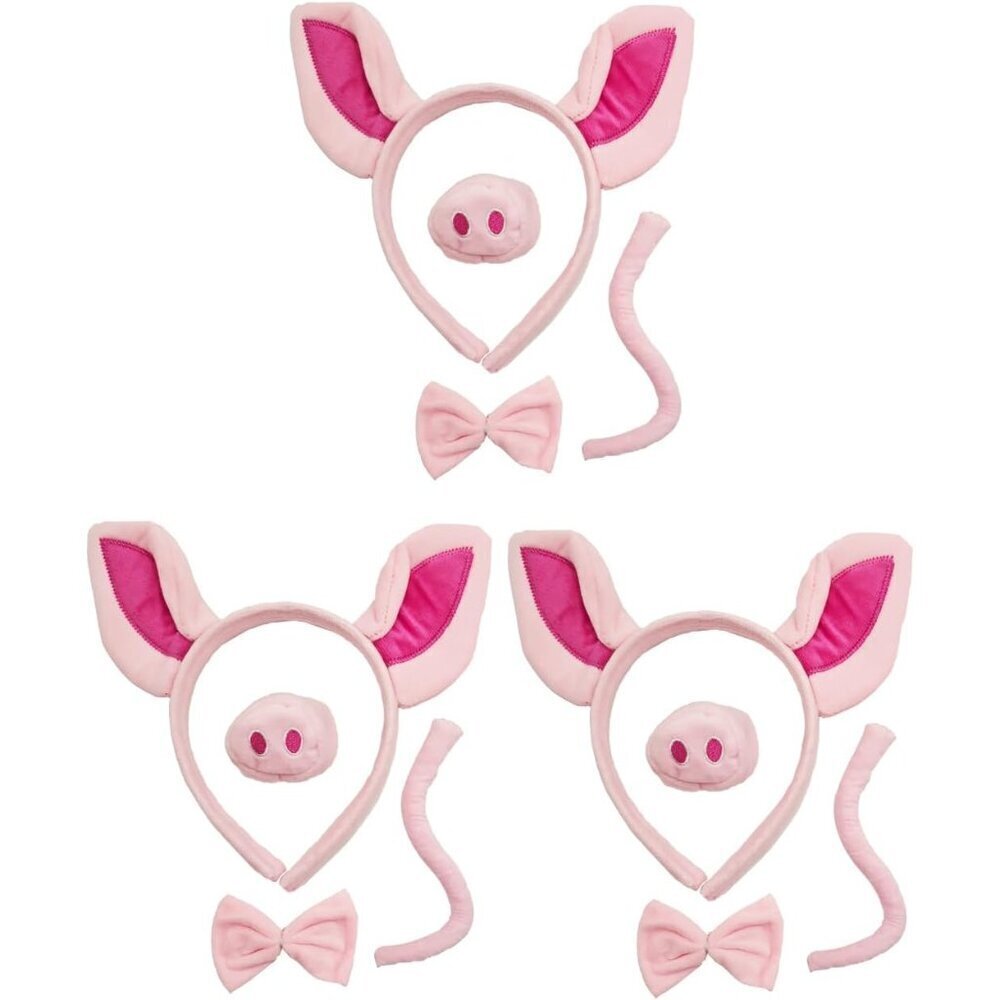 Pink Pig Costume Set with Ears, Tail, Bow, Nose for Cosplay and Parties